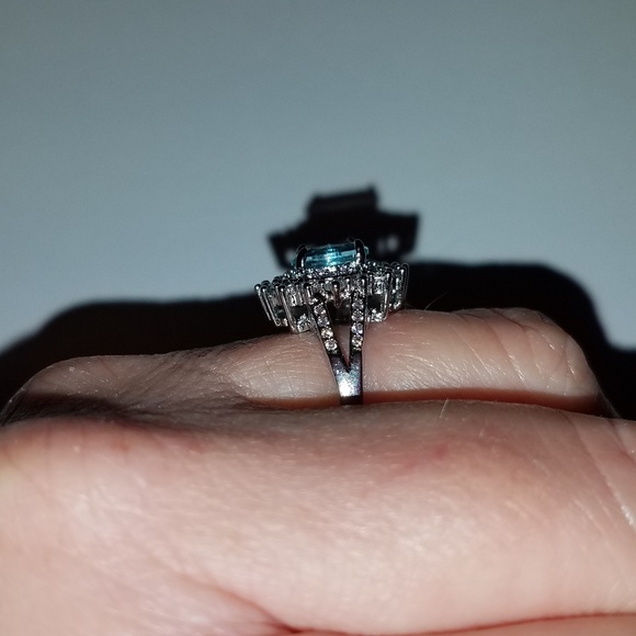 925 Silver Blue Pink White Cubic Zironia Halo Ring - Picture 7 of 7